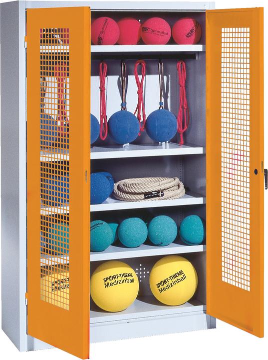 Image du produit C+P Armoire à matériel de sport (HxLxP : 195x120x50 cm, avec portes battantes en tôle perforée, type 2)