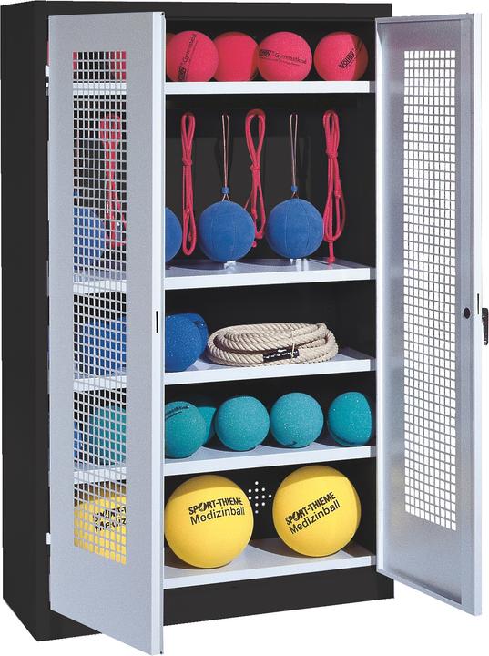 Image du produit C+P Armoire à matériel de sport (HxLxP : 195x120x50 cm, avec portes battantes en tôle perforée, type 2)