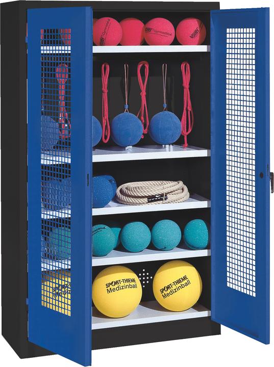 Image du produit C+P Armoire à matériel de sport (HxLxP : 195x120x50 cm, avec portes battantes en tôle perforée, type 2)