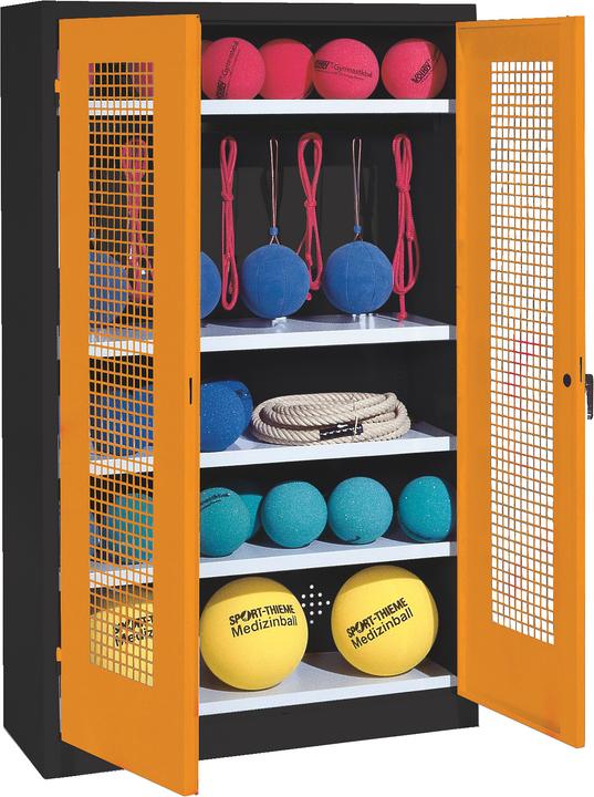 Image du produit C+P Armoire à matériel de sport (HxLxP : 195x120x50 cm, avec portes battantes en tôle perforée, type 2)
