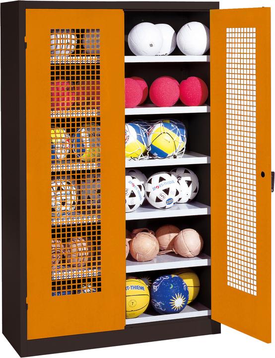 C+P Ballschrank (HxBxT: 195x120x50 cm, mit Lochblech-Flügeltüren, Typ 3)