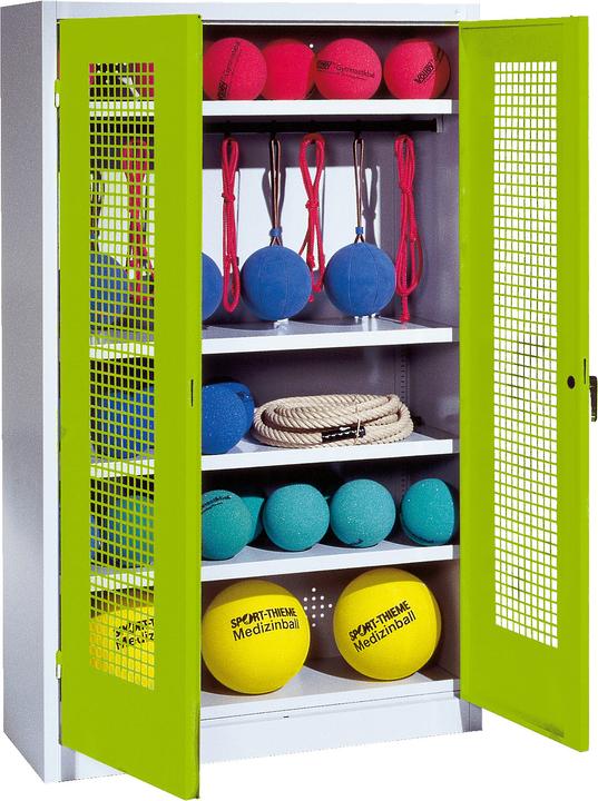 Image du produit C+P Armoire à matériel de sport (HxLxP : 195x120x50 cm, avec portes battantes en tôle perforée, type 2)