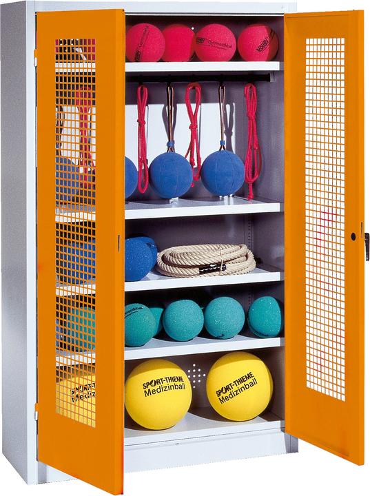 Image du produit C+P Armoire à matériel de sport (HxLxP : 195x120x50 cm, avec portes battantes en tôle perforée, type 2)