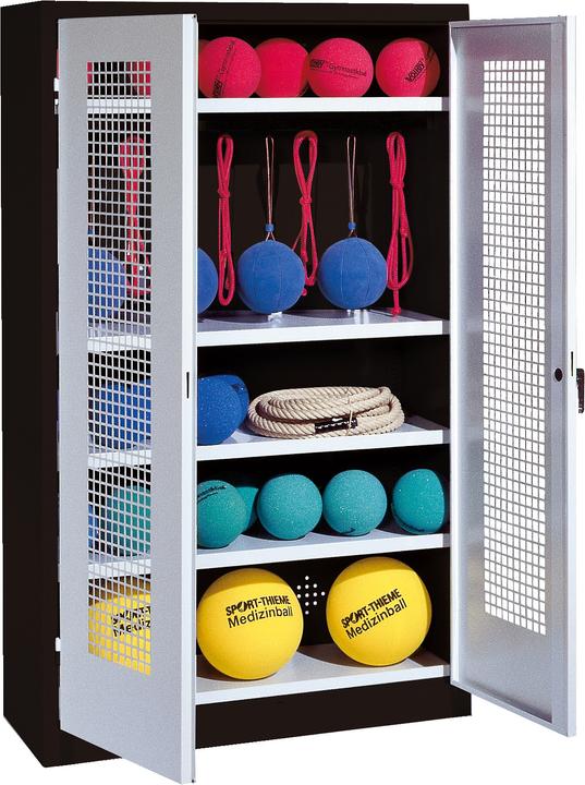 Image du produit C+P Armoire à matériel de sport (HxLxP : 195x120x50 cm, avec portes battantes en tôle perforée, type 2)
