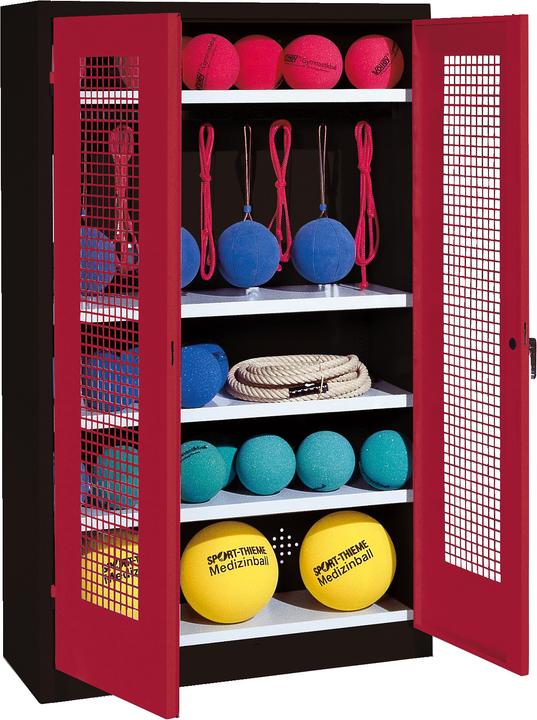 Image du produit C+P Armoire à matériel de sport (HxLxP : 195x120x50 cm, avec portes battantes en tôle perforée, type 2)