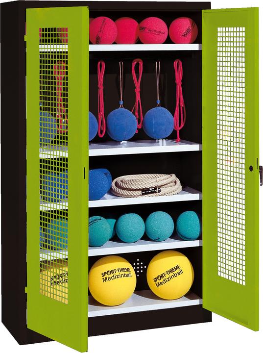 Image du produit C+P Armoire à matériel de sport (HxLxP : 195x120x50 cm, avec portes battantes en tôle perforée, type 2)