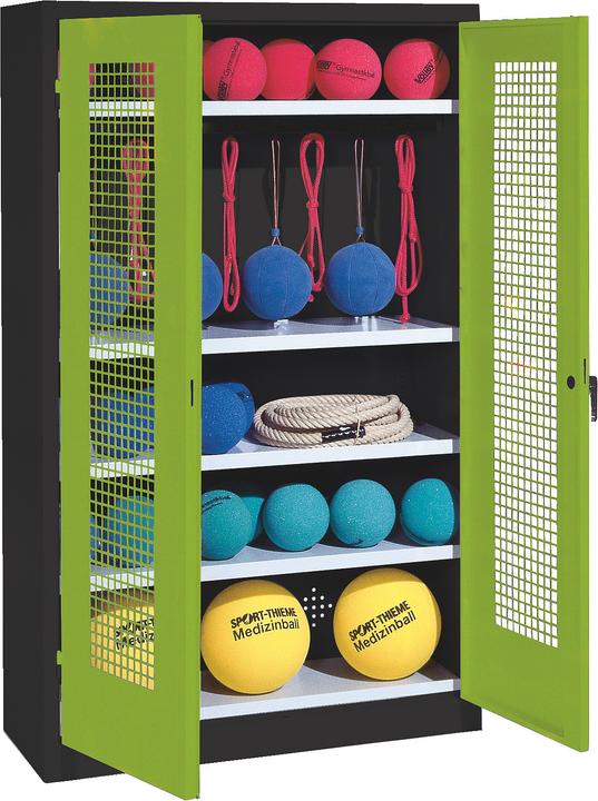 Image du produit C+P Armoire à matériel de sport (HxLxP : 195x120x50 cm, avec portes battantes en tôle perforée, type 2)