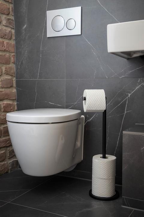 Immagine prodotto Wenko Porta rotolo di carta igienica 2 in 1 nero con porta rotolo di carta igienica, salva-spazio
