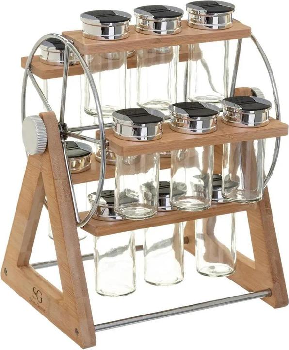 5Five Spice holder - cool design - bamboo - 15 tins