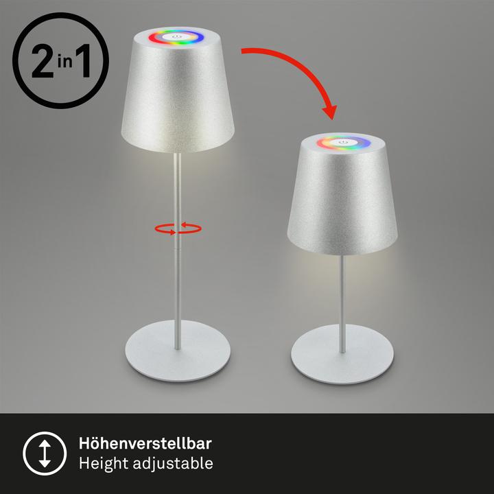 Actual product image Briloner RGB/W rechargeable table lamp, IP44, 2.5W, matt chrome (200 lm)