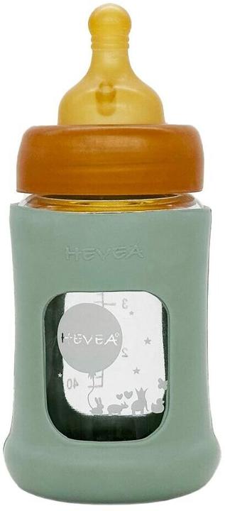Hevea Biberon en verre avec revêtement en caoutchouc / col large (150 ml) / Seafoam Blue (150 ml)
