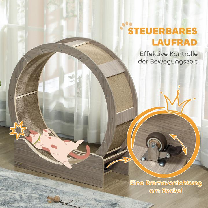 Produktbild PawHut Katzenlaufrad Mehrschichtplatte, Wellpapier Walnuss (94 cm, Walnuss)