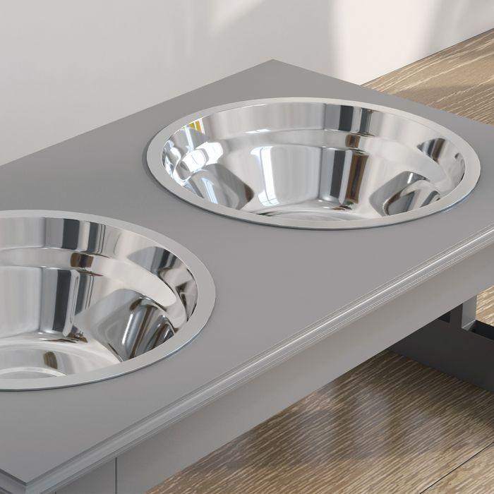 Produktbild Swisshandel24 Hunde-Futterstation, rutschfest, 44x24x15cm, Grau, 0,9L pro Napf (0.90 l)