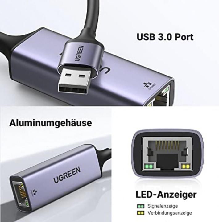 Produktbild Ugreen Ethernet Adapter (USB, RJ45 Gigabit Ethernet (1x))