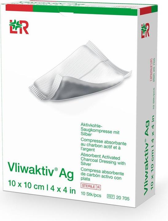 Actual product image Vliwaktiv Ag activated carbon dressing sterile