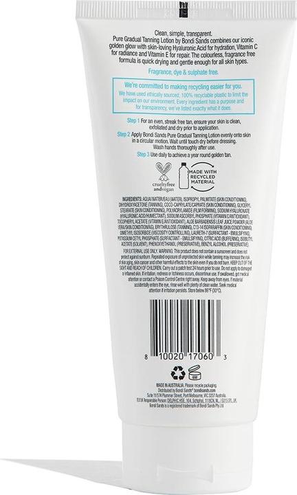 Actual product image Bondi Sands PURE Gradual Tanning Lotion Hydrating Formula with Cocoa and Shea Butter 200mL 6.76oz (Self tanning cream, 200 ml)