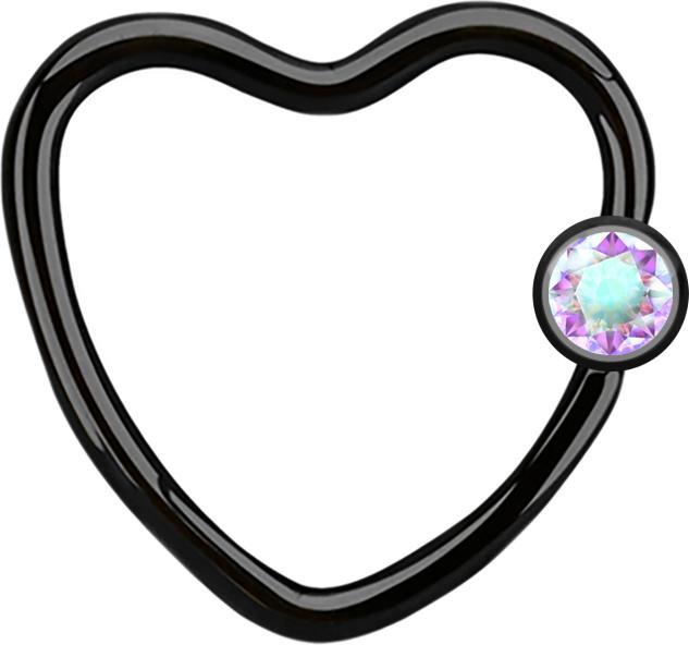 Immagine prodotto Star Piercing Anello Micro Ball Closure cuore nero con sfera di cristallo multicolore (Acciaio chirurgico 316L, senza ottone)