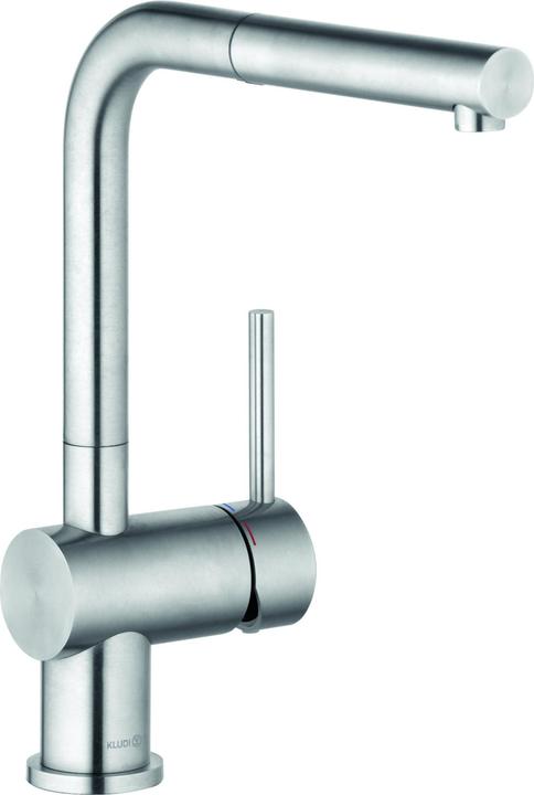 Produktbild Kludi L-STEEL Spültisch-Einhandmischer gebürstet mit schwenkbarem und herausziehbarem Auslauf