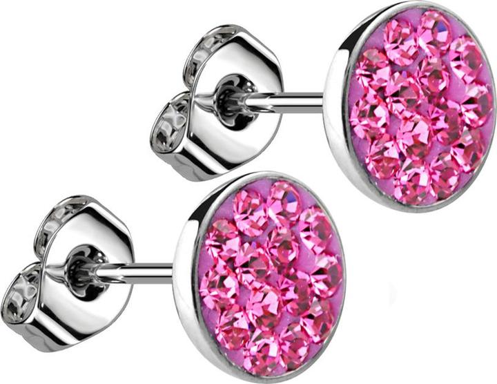 Star Piercing Ohrstecker silber Teller Kristall pink (Chirurgenstahl 316L, ohne Messing)