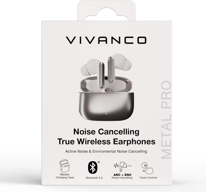 Produktbild Vivanco Noise Cancelling TWS Bluetooth Kopfhoerer, ANC/ENC Funktion, silber metallic (ANC, 5 h, Kabellos)