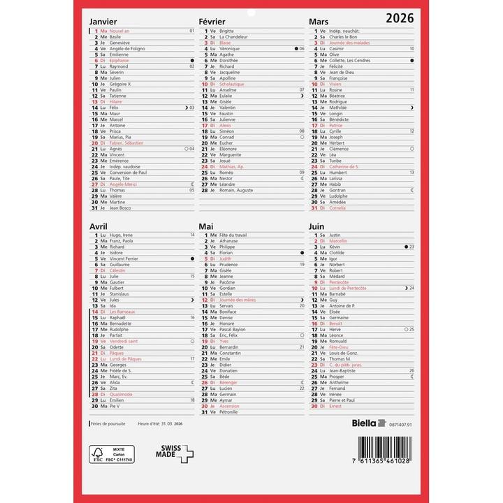Biella Tafelkalender (21 x 29.7 cm, Kein Einband, Französisch)