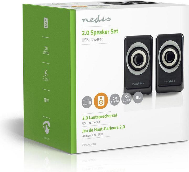 Produktbild Nedis PC-Lautsprecher 2.0 18 W Anschlüsse – Eingang: USB A Stecker / 1x 3.5 mm Stromversorgung über