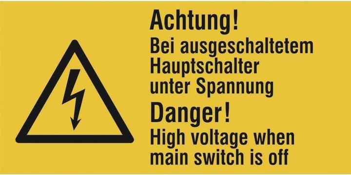 Produktbild SafetyMarking Warn-Kombischild Bei ausgeschaltetem Hauptschalter unter Spannung Folie selbstkl