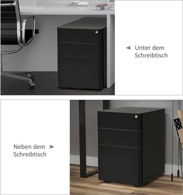 Produktbild Swisshandel24 Rollcontainer, mobiler Aktenschrank mit 3 Schubladen, Büroschrank, Aufbewahrung, Stahl, Schwarz, 39 (39 x 48 x 59 cm)