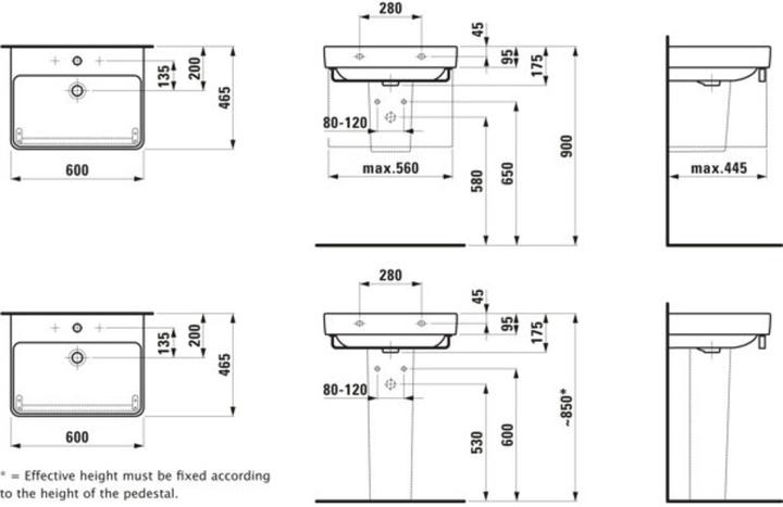 Produktbild Laufen Waschtisch Pro S 60 cm wei mit Beschichtung 8109634001041 (465 mm, 600 mm)