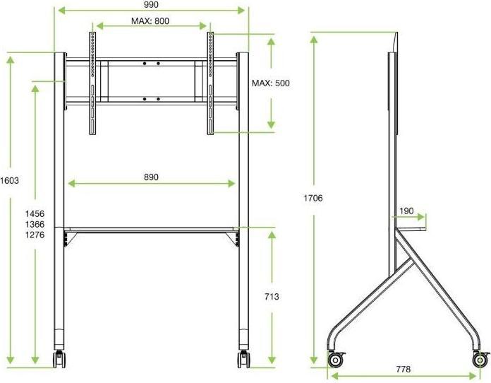 Actual product image Techly EFB TV trolley for LCD/LED/Plasma TV 139.7cm 55inch - 218.44cm 86inch black (80", 80 kg)