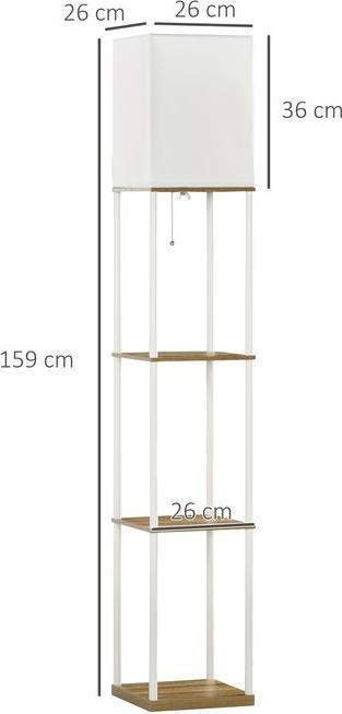 Produktbild Swisshandel24 Standleuchte, Deckenfluter, mit Regalen, Metallrahmen, Stoffschirm, 26x26x159cm, Weiss/Braun (E27)