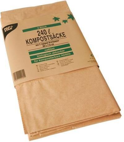 Actual product image Papstar Compost bags, brown, 240 litres, 2pcs. made of 2-ply kraft paper, thickness: 70 g/sqm, wet strength (2 x, 240 l)