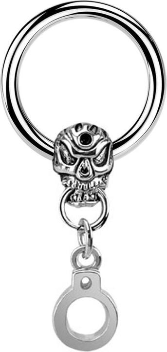 Star Piercing Micro Closure Ring silber Totenkopf mit Handschelle (Chirurgenstahl 316L, ohne Messing)