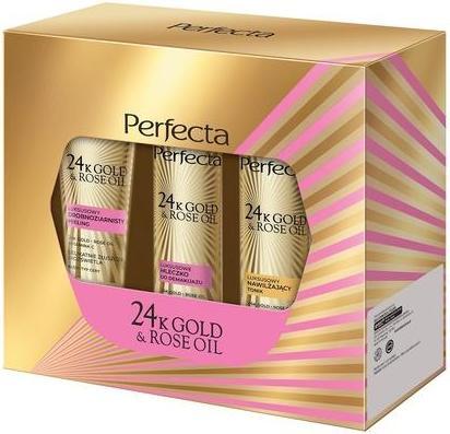 Immagine prodotto Perfecta Perfectaset Scrub esfoliante all'olio di rosa 24k Gold 75g, Tonico idratante 200ml, Latte (Esfoliazione)