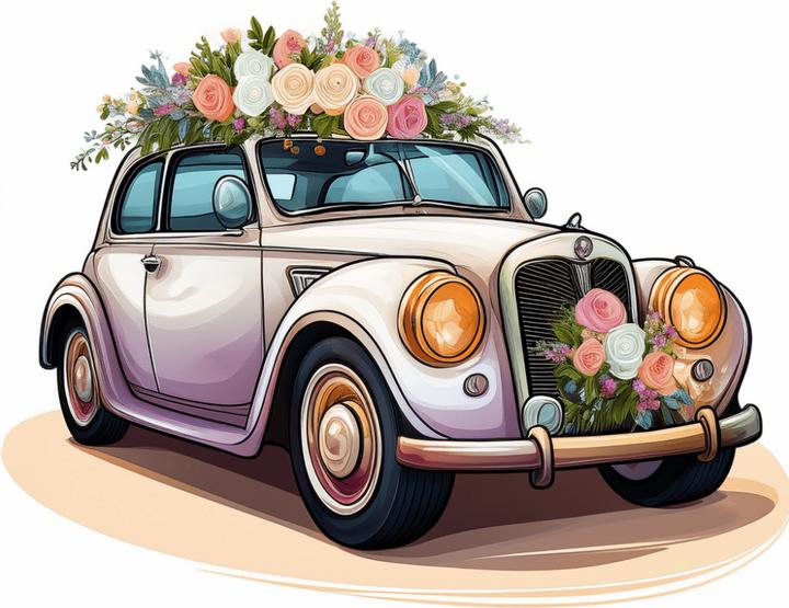Produktbild Bügelbilder Bügelbild Comic Hochzeitsauto