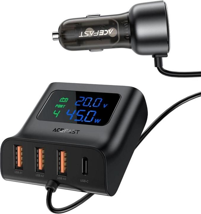 Acefast B11 138W USB-A USB-C Car Charger with 6 Ports - Black