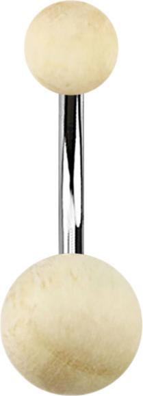 Star Piercing Banane silber mit zwei Kugeln aus Krokodilholz (ohne Messing, Chirurgenstahl 316L, Organisch)