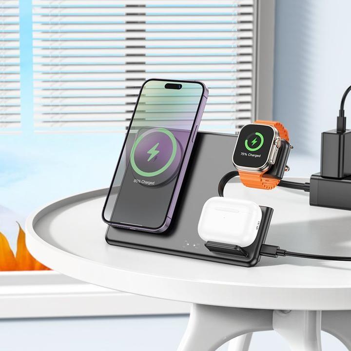 Immagine prodotto Hoco - Charging Station Geek (CQ1) - for Phone, Headset and Apple Watch, Type-C Input, 15W - Black (15 W)