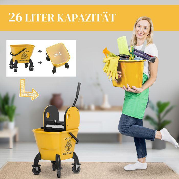 Produktbild Swisshandel24 Putzwagen Reinigungswagen 26 Liter Eimer mit Presse, Griff und Mopp Gelb (1 Stk.)