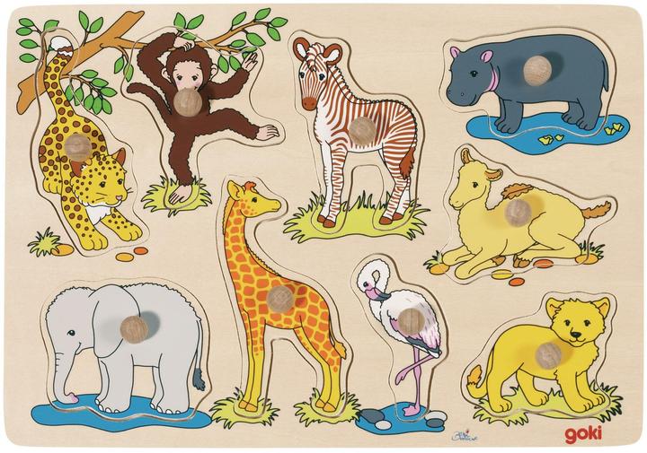 Image du produit Goki Puzzle à bulles en bois Animaux sauvages (9 pièces)