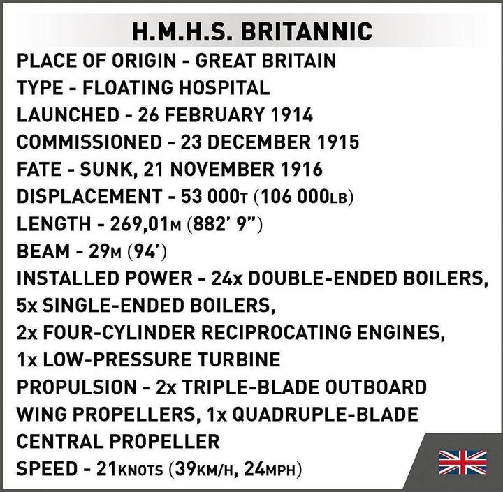 Valeurs nutritives et ingrédients Cobi HC H.M.H.S Britannic