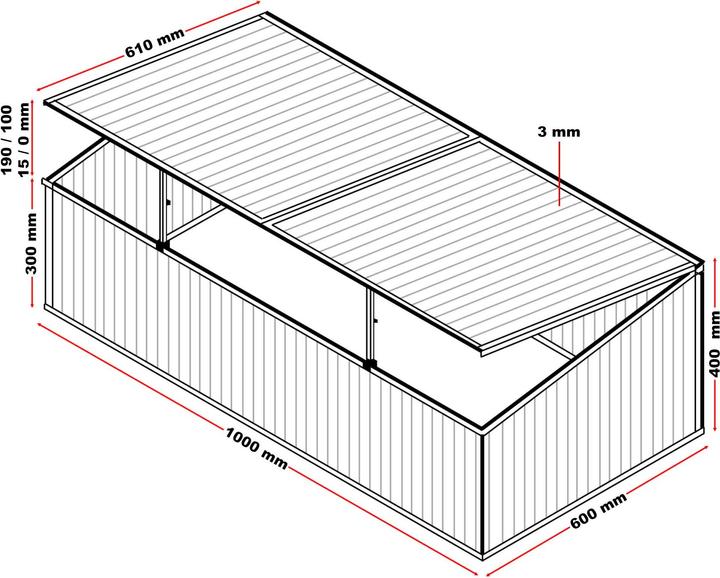 Produktbild Wiltec Frühbeet Alu 100x60x40cm Frühbeetkasten Gewächshaus Treibhaus arretierbar