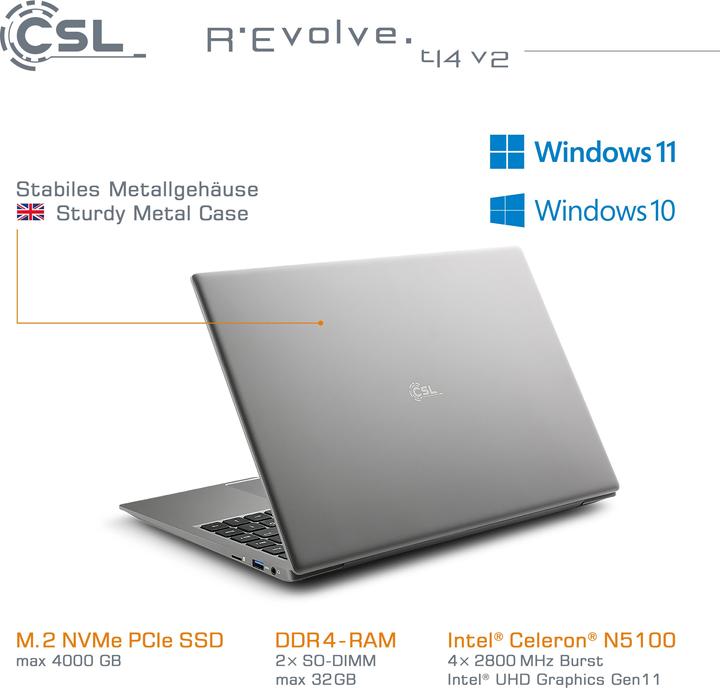 Produktbild CSL Computer Notebook R" Evolve T14 V2 35.6cm (14 Zoll) Full HD Intel® Celeron® N5100 16GB RAM 1TB (14", Intel Celeron N5100, 16 GB, 1000 GB, DE)