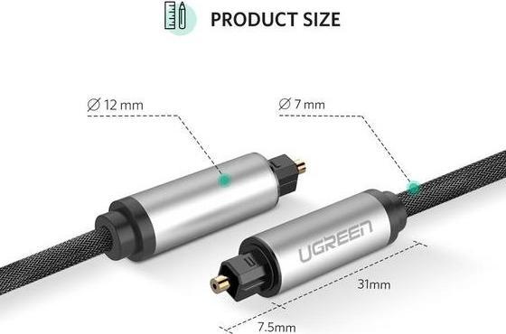 Immagine prodotto Ugreen AV108 Cavo audio ottico Toslink, alluminio intrecciato, 2 m (argento) (2 m, TOSLINK)