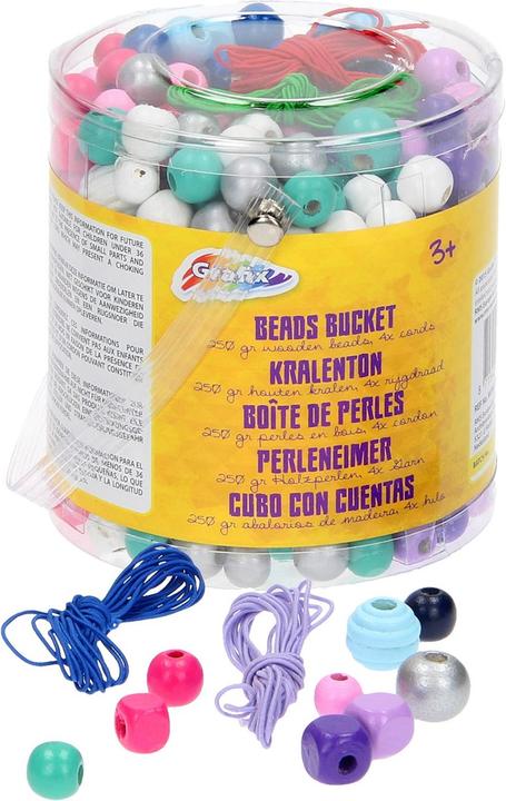 Grafix Bucket with wooden beads, 250gr.