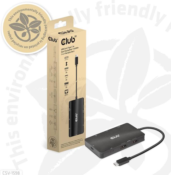 Productafbeelding Club 3D Club3D USB 7-in-1 Hub USB-C > 2xDP/2xUSB/2xUSB-C (USB-C, 7 Havens)