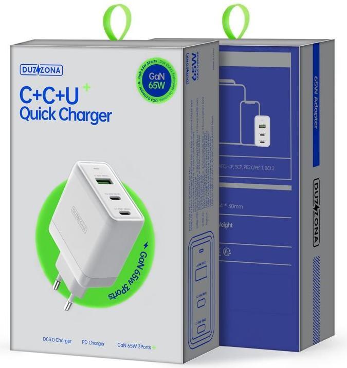 Immagine prodotto Duzzona T1 PD 65W GaN Caricabatterie da viaggio 1A2C - Bianco (65 W)