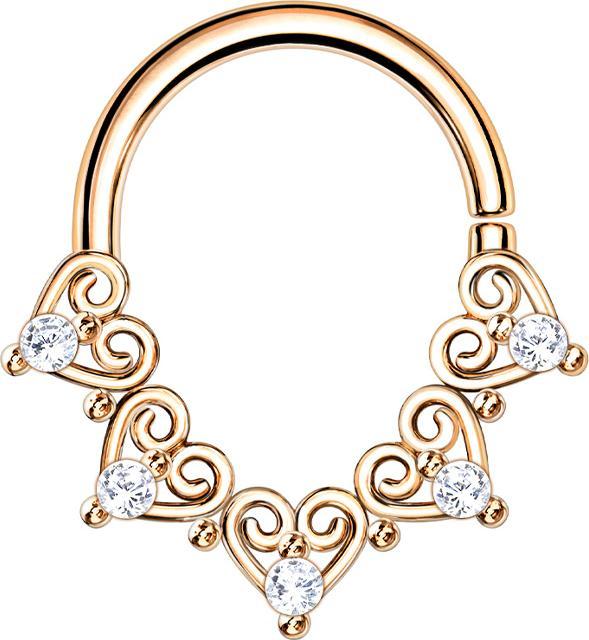 Star Piercing Micro Piercing Ring rosegold filigrane Herzen mit Kristall (Messing, Chirurgenstahl 316L)