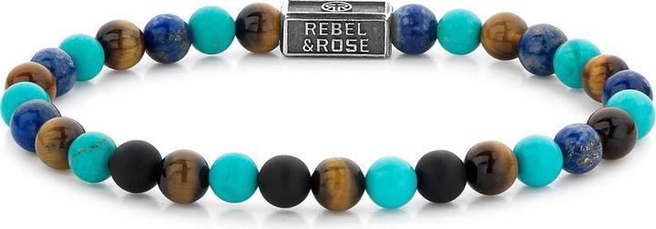 Rebel Rose - Bead bracelet Mix Turquoise 925 RR-6S006-S - Dimension: 17.5 cm - M (L) (17.50 cm, Onyx, Türkis, Edelstahl, Tigerauge, Lapis Lazuli)
