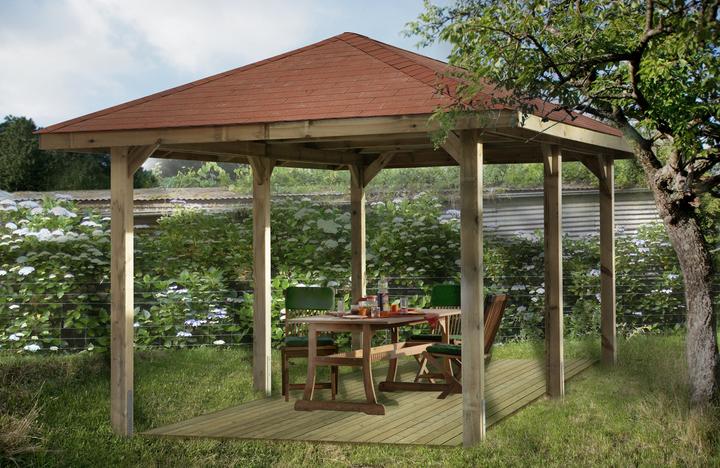Produktbild Weka Holzbau Pavillon Gartenoase 651 D Gr.1 inkl. Dachschindeln (514 cm, 263 cm)